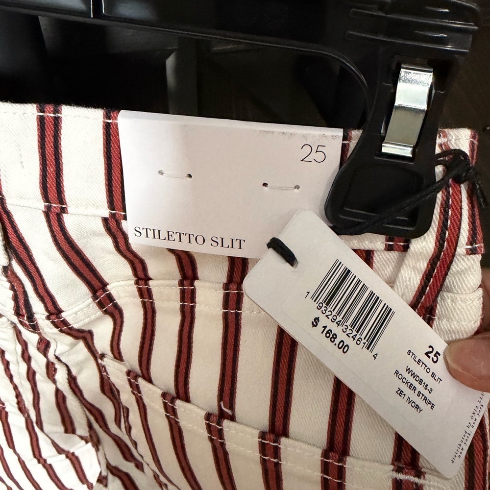 WeWoreWhat Rocker Stripe Jeans Stiletto Slit Red White Size 25 NWT High Rise - Picture 5 of 6